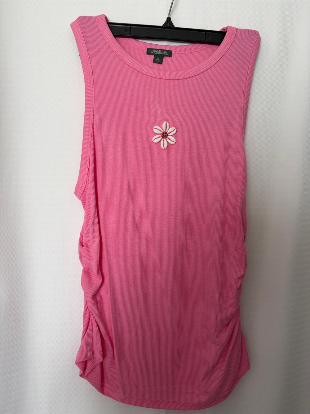 Wild fable Bright Pink Ribbed Tank with Floral Accent NWT